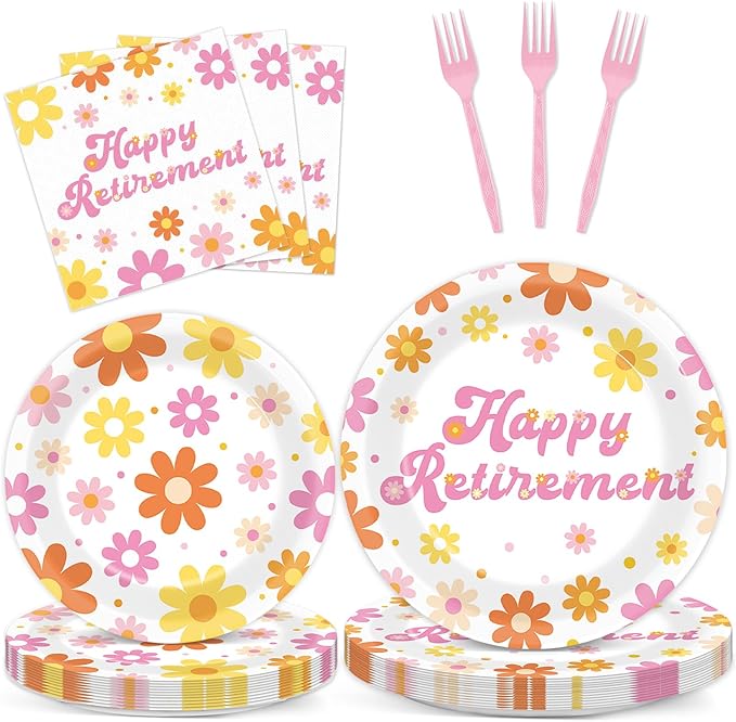 96Pcs Retirement Party Supplies Happy Retirement Plates and Napkins