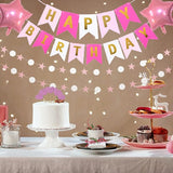 Pink Gold Birthday Party Decorations, Happy Birthday Banner, Pink