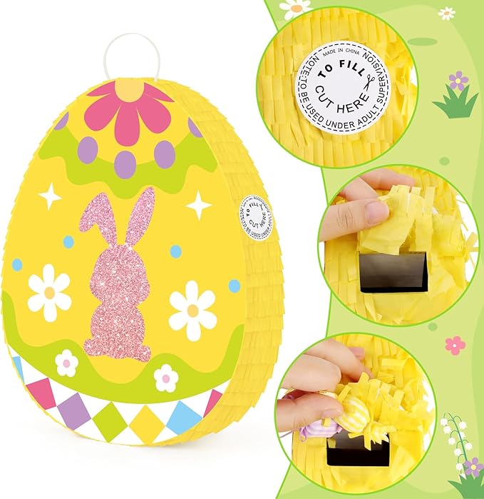 Hooqict Easter Egg Pinata Bunny Pinata with Blindfold and Bat Stick