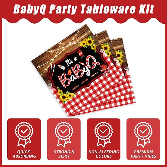 96 Pcs BBQ Baby Shower Decorations It's A BabyQ Party Plates and