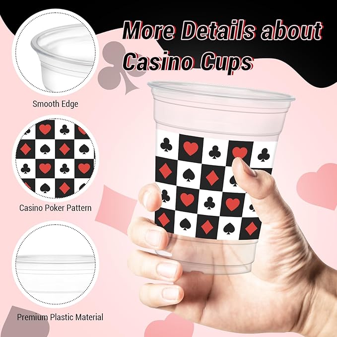 50 Pcs Casino Party Cups 12oz Poker Theme Cups for Poker Game Party