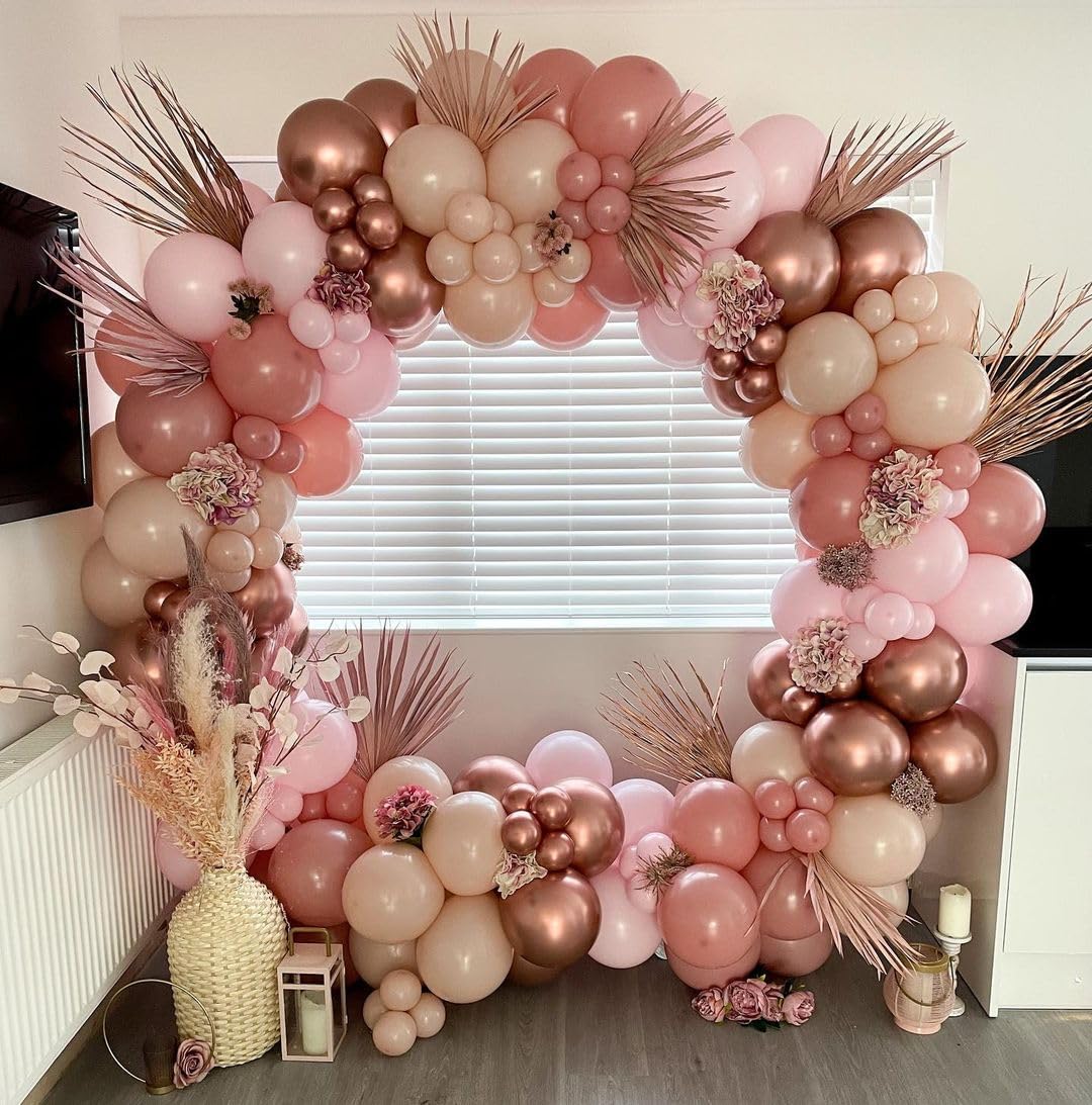 Rose Gold and White Balloons Garland Arch Kit, 162pcs Metallic Rose