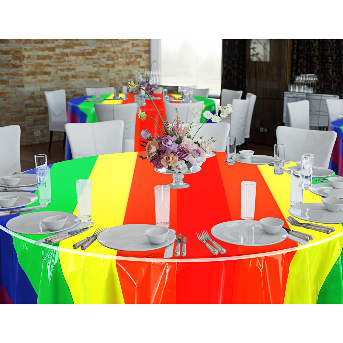 Tatuo 3 Pcs Rainbow Round Circus Table Cloth 84 Inch Carnival Circus