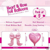 KatchOn, Heart & Bow Balloons Set Pack of 9 Pink | Valentines Day