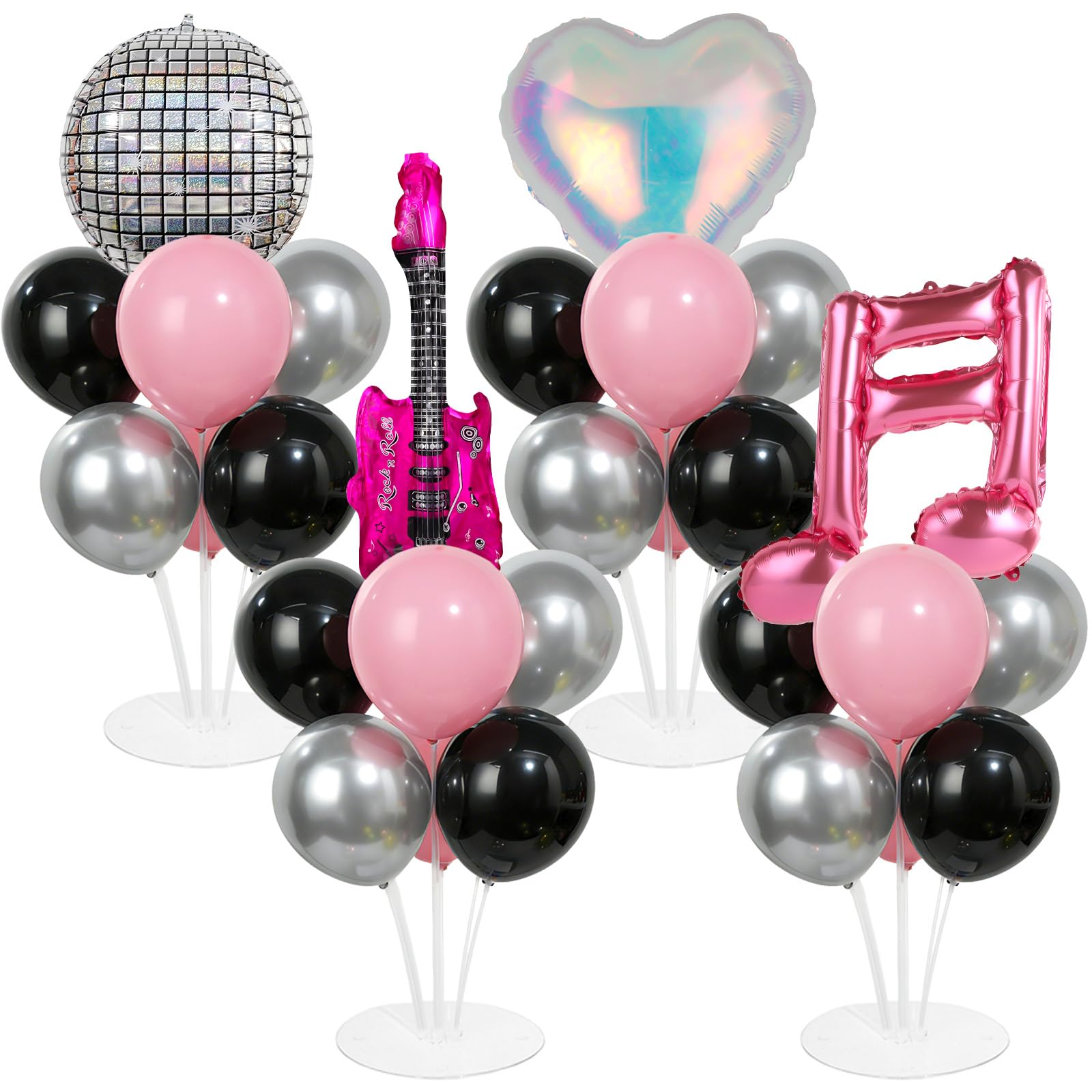 4 Sets Music Party Balloons Stand Kit with Music Note Guitar Disco