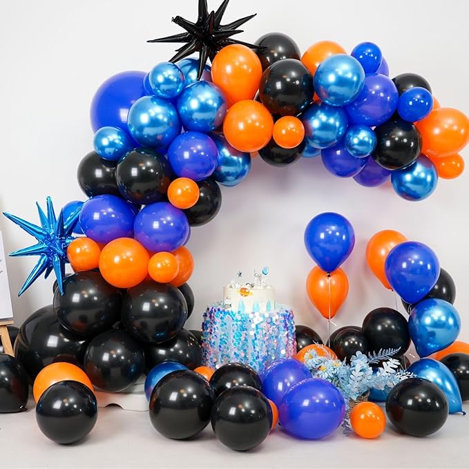 Black Orange Blue Balloon Arch Kit,Royal Blue Black Balloon Garland