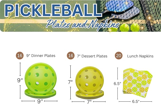 Blue Orchards Pickleball Party Plates and Napkins (52 Pieces for 16