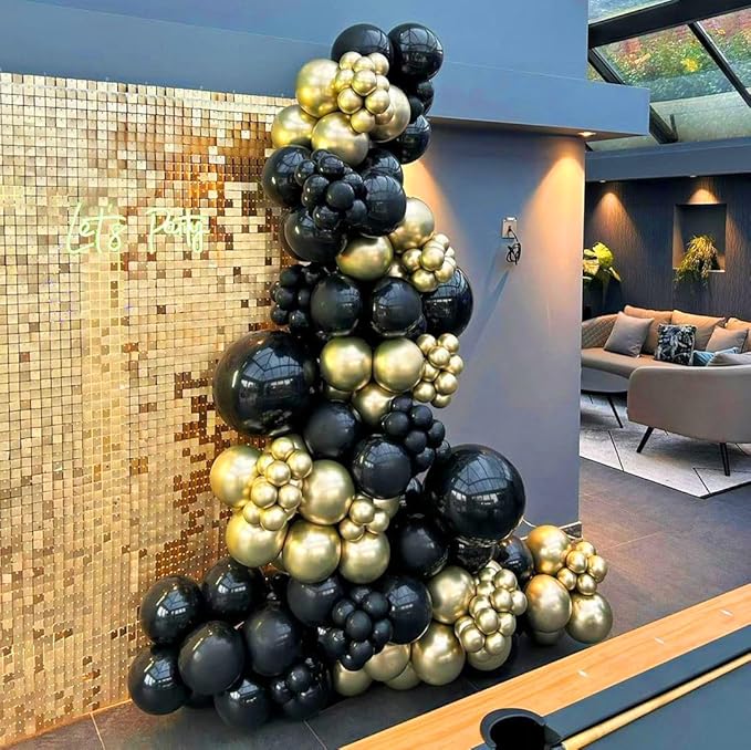 Black and Gold Balloons, 50PCS 12 Inch Black and Gold Confetti