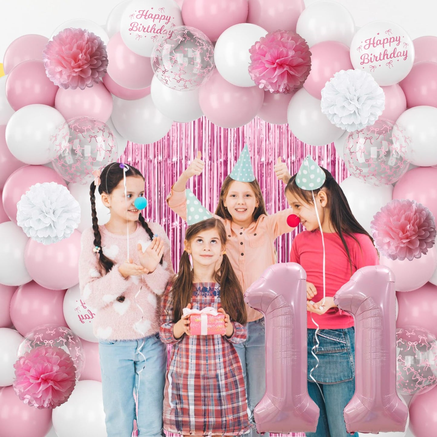 11th Birthday Decorations for Girls Pink Number 11 Balloon Bow