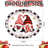 50 PCS Valentine's Day Oval Paper Plates 10 x 12 Gnomes Heart Plates