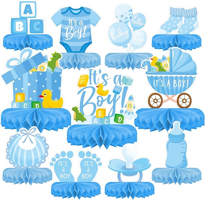 Boy Baby Shower Decorations Set - Kit with blue Honeycomb