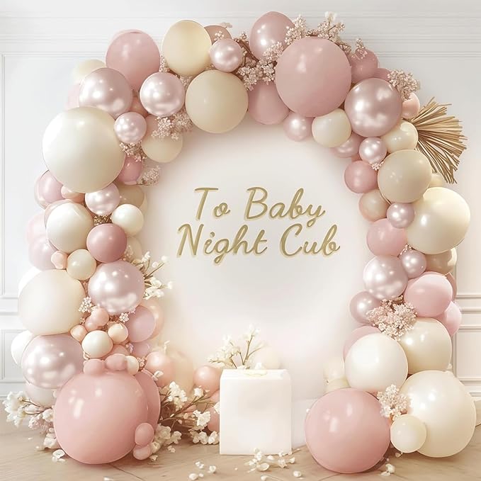 Boho Dusty Pink Balloons Garland Arch Kit, Double Stuffed White Pearl