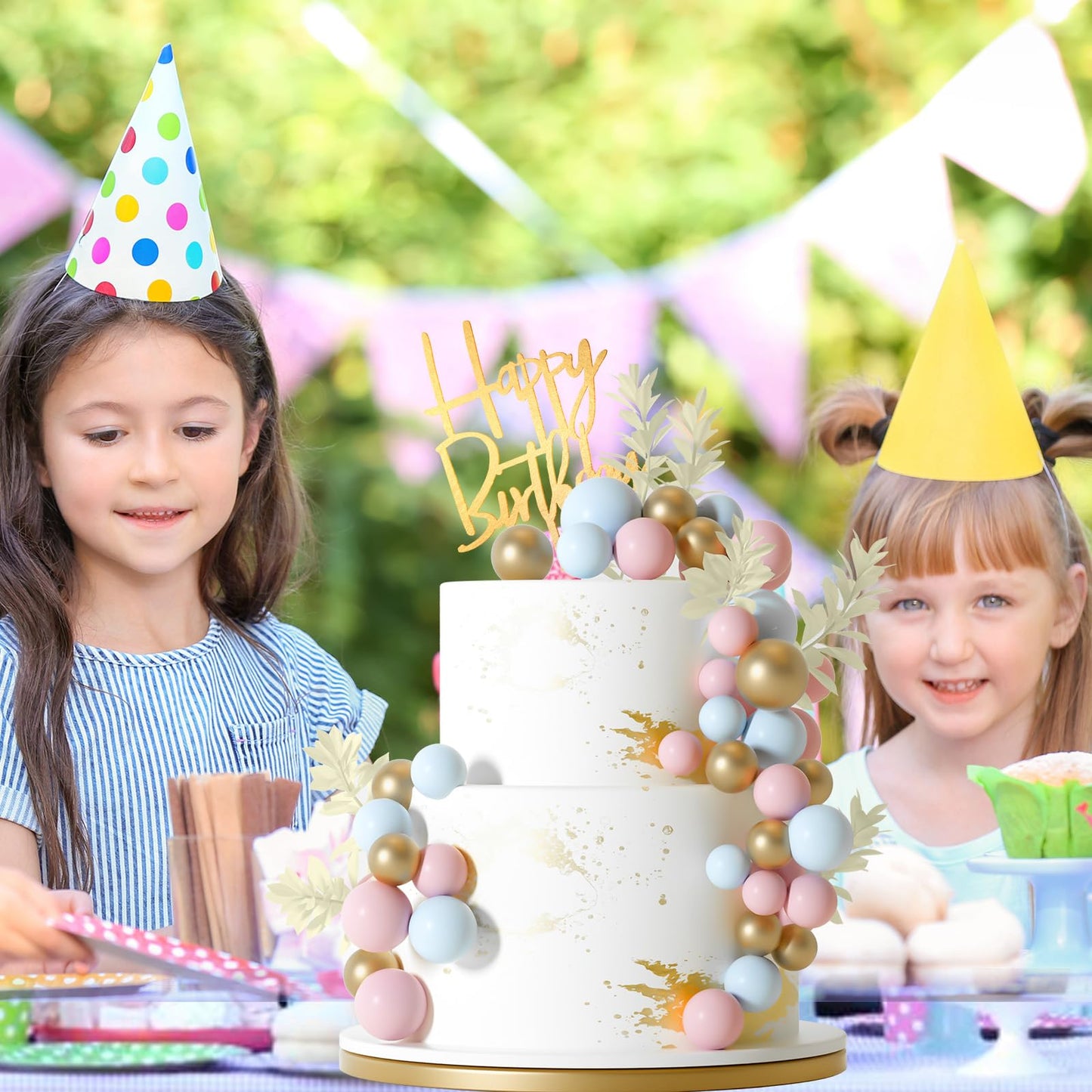 MIAHART Ball Cake Toppers Boho Grass Cake Topper Ball Cake Insert