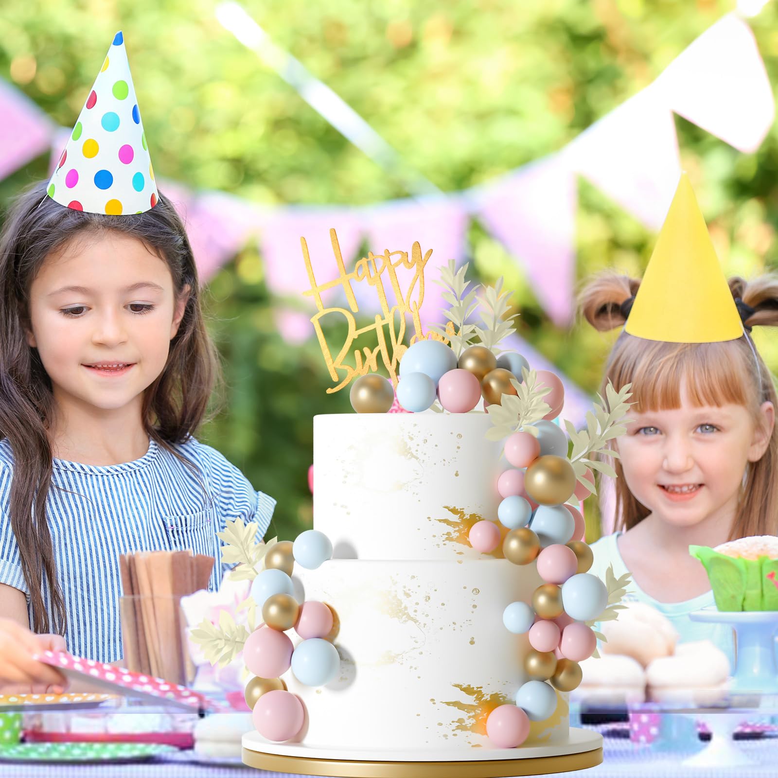 MIAHART Ball Cake Toppers Boho Grass Cake Topper Ball Cake Insert