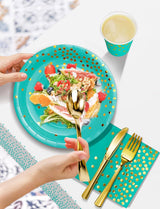 Nkaiso 141 Pieces Blue Green and gold Party Supplies, Disposable Party