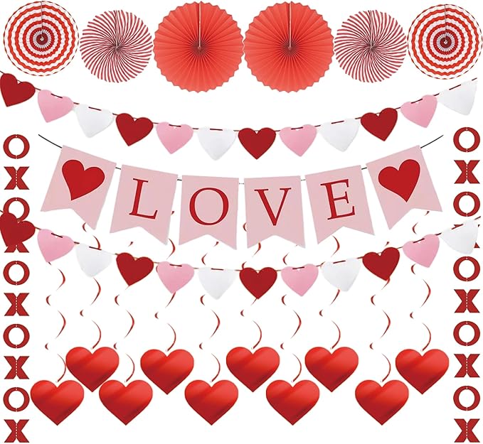 Valentine's Day Decorations Set LOVE Banner 2 XO Garlands 2 Heart