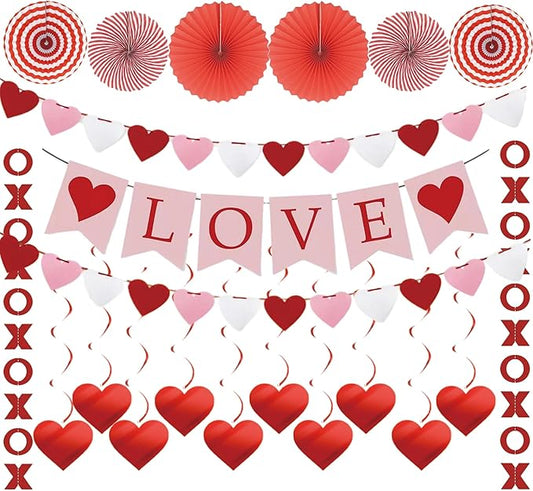 Valentine's Day Decorations Set LOVE Banner 2 XO Garlands 2 Heart