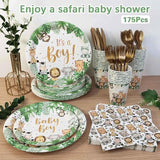 175Pcs Safari Baby Shower Decorations Plates Set Jungle Theme Zoo