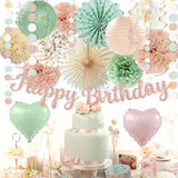 Sage-Green Blush-Pink Birthday Decorations for Women Girls, Cream