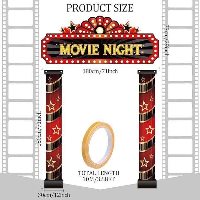 3 Pcs Movie Night Porch Sign Banner Movie Theme Party Decorations