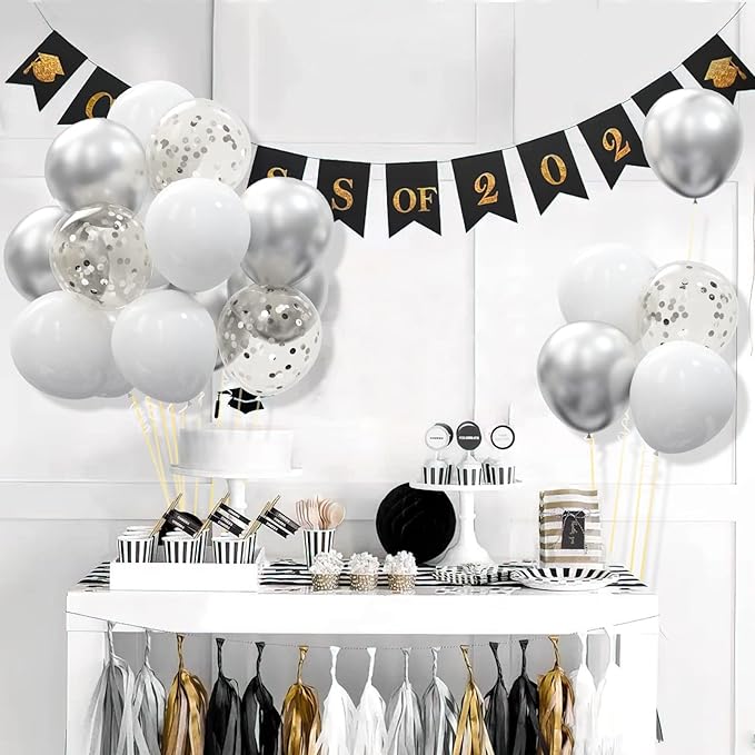 62pcs Party Decorations Balloons Kit - 12 Inches Silver White
