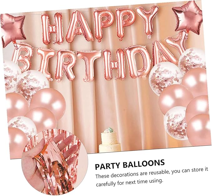 28pcs Rose Gold Birthday Balloons Set with Sequin Latex and Foil
