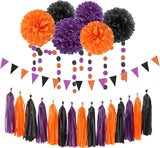Black Purple Orange Halloween Party Decorations 23pcs Tissue Pom