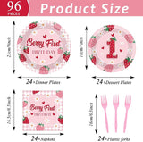 96 Pcs Strawberry 1st Birthday Party Plates Strawberry 1th Theme