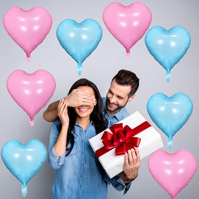 Pink Blue Heart Balloons, 18 Inch Pastel Blue Pink Foil Heart