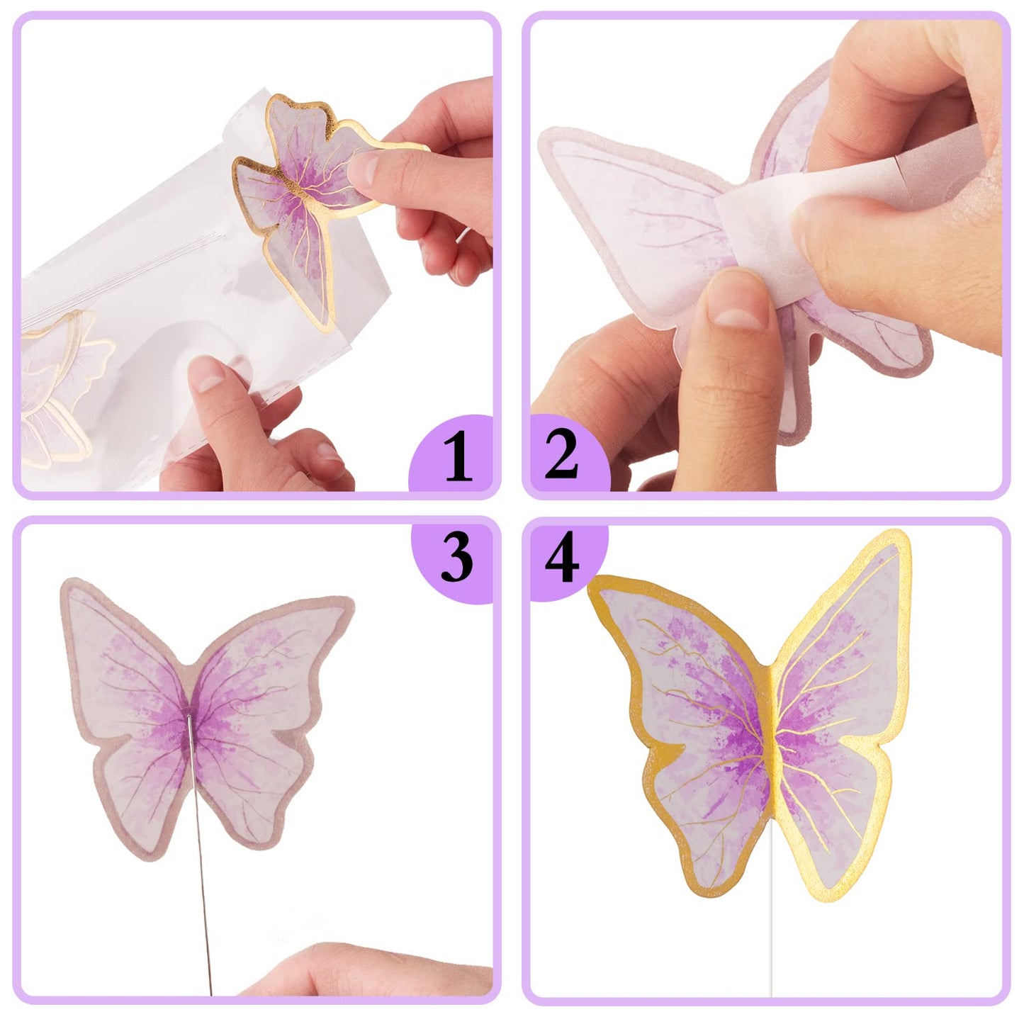LANGPA 22-Pieces Butterfly Cake Decorations With Happy Birthday Purple