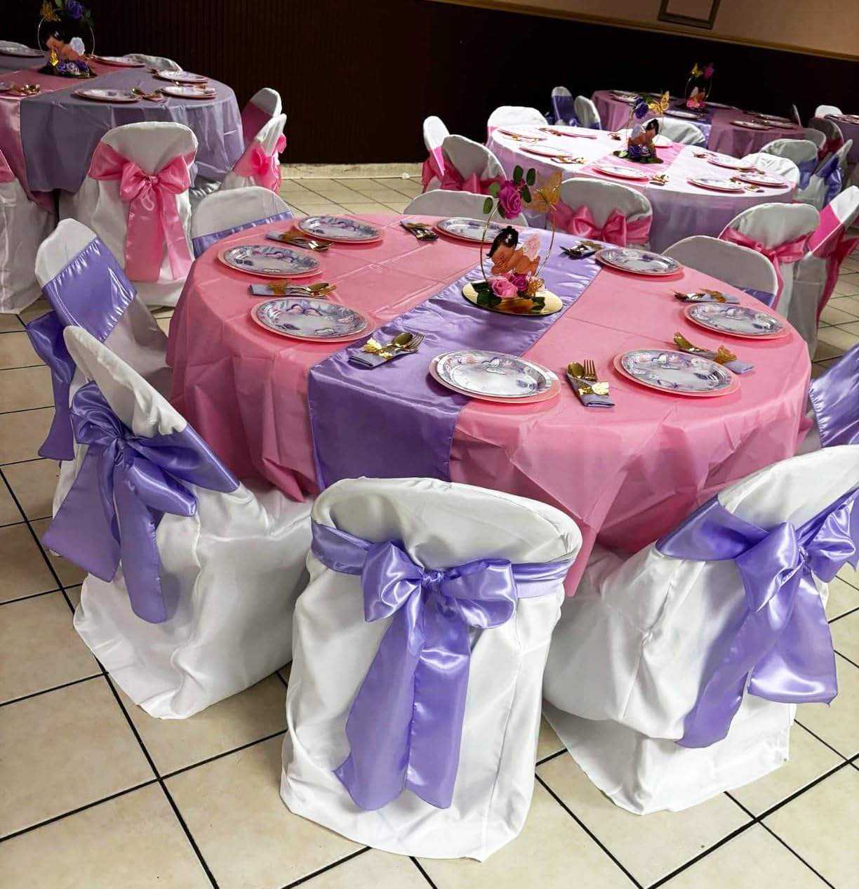 SINSSOWL Pack of 50 Satin Lavender Chair Sashes 7x108 Inches for