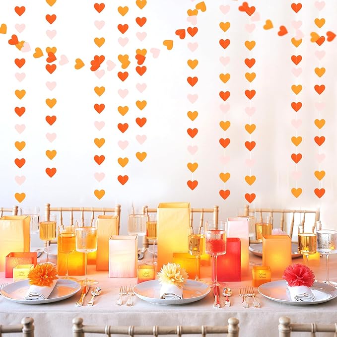 Pink Orange Fall Engagement Party-Decorations Heart-Garland - 52ft