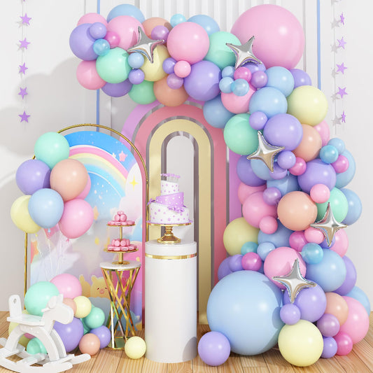 Pastel Balloons Arch Garland Kit, Pastel Pink Purple Blue Yellow Green