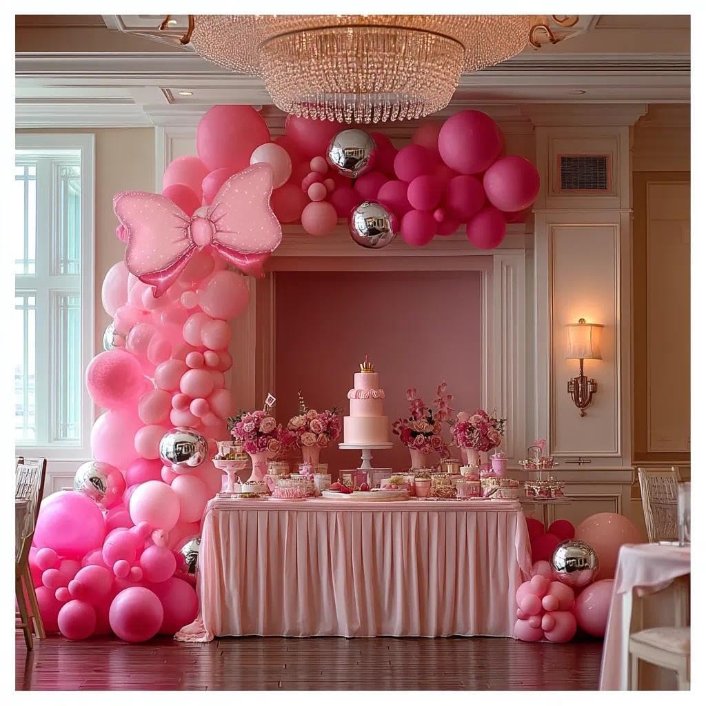 Pink Balloon Arch Kit Double Stuffed Peach Pink Bow Balloon Garland