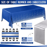 Breling 8 Pack Navy Blue and Silver Disposable Plastic Tablecloths