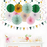Sage Green Pink Gold Party Decorations 33pcs Kits Tissue Pom Poms