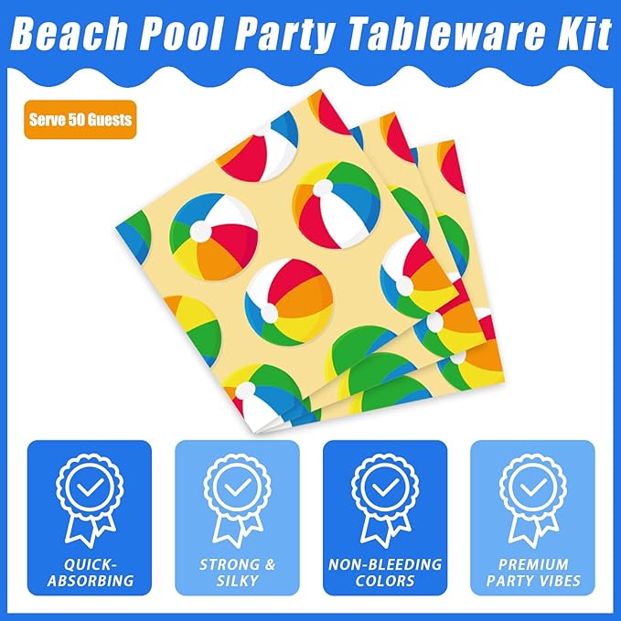 200Pcs Summer Pool Beach Party Tableware Set Beach Pool Ball Party