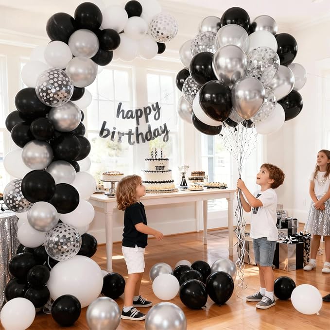 Zesliwy Black Silver Balloons Set,50pcs 12inch Metallic Silver Black