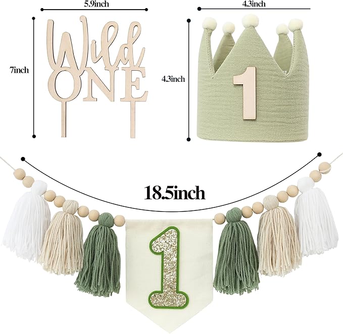 Wild One High Chair Banner for 1st Birthday Party Boy Decorations