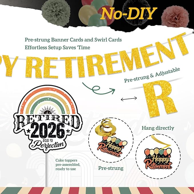 43Pcs Retirement Party Decorations for Men Women PRE STRUNG Vintage