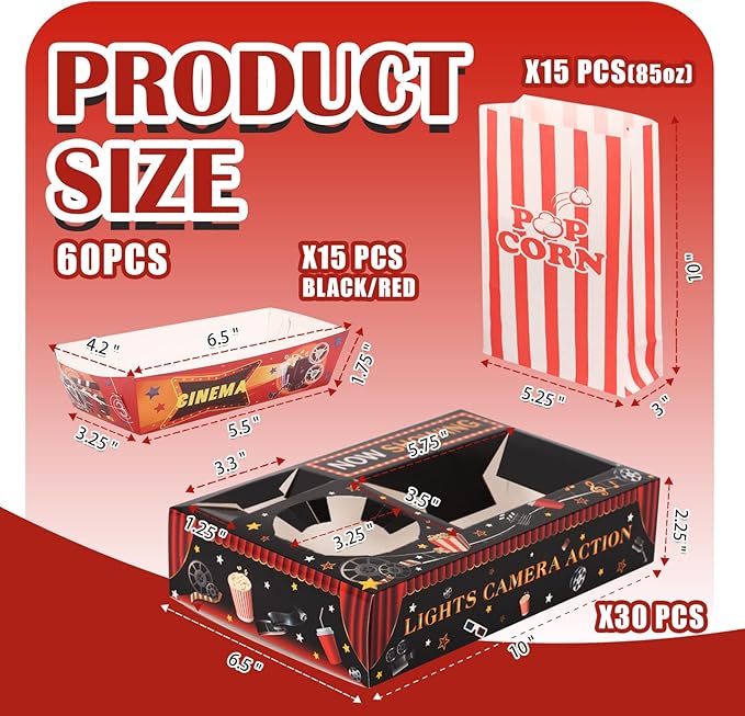 Movie Night Snack Trays with Popcorn Bags and Food Trays Movie Night