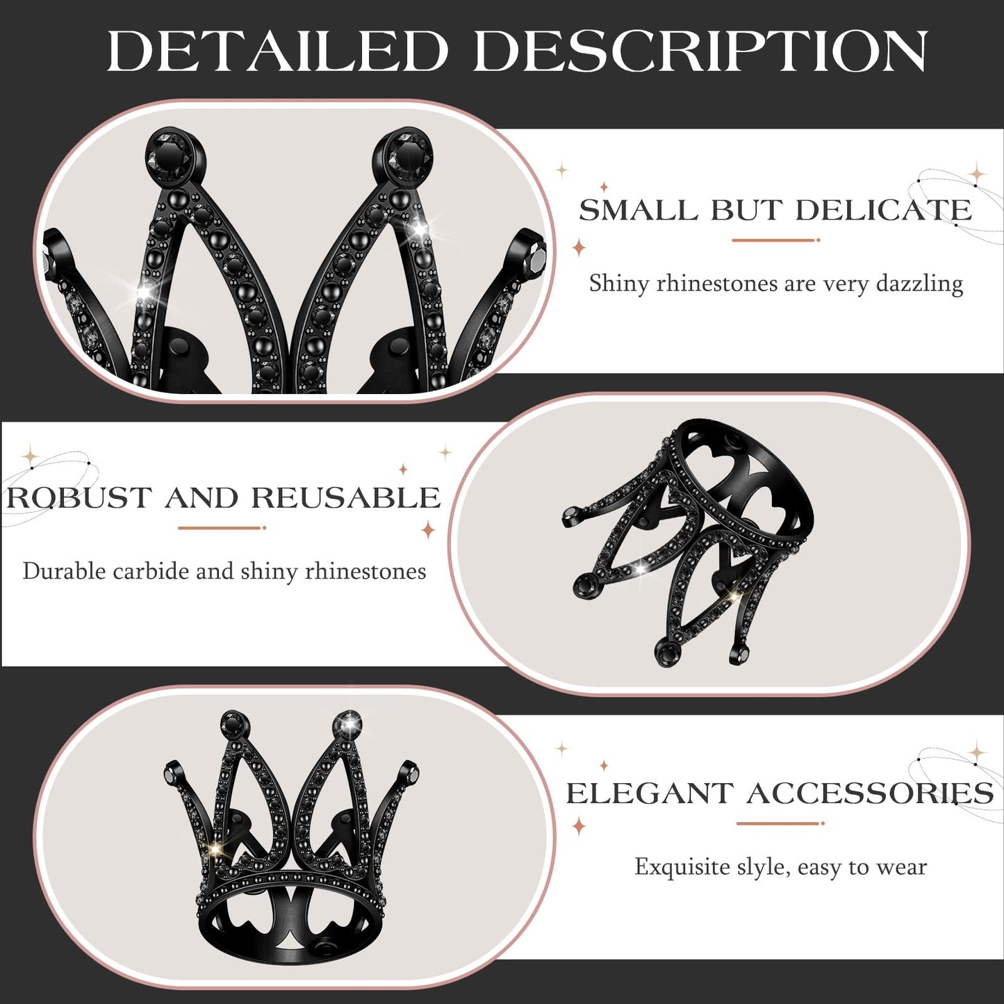 12 Pcs Crown Cake Topper Mini Baby Crown Tiny Queen Small Alloy Black