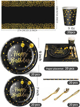Birthday Party Tableware, 161 Pieces Black Gold Party Supplies, Party