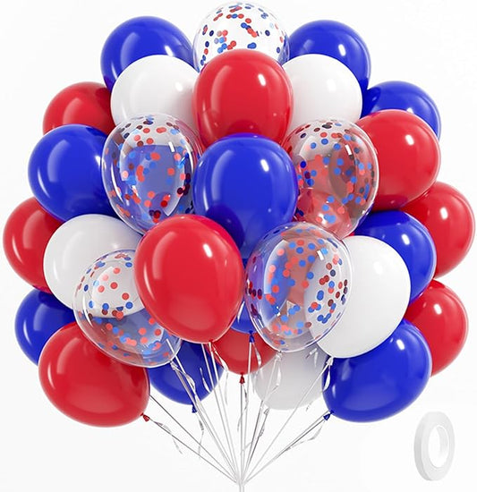 BAUANOOY Red White and Blue Balloons, 60pcs 12 Inch Red White and