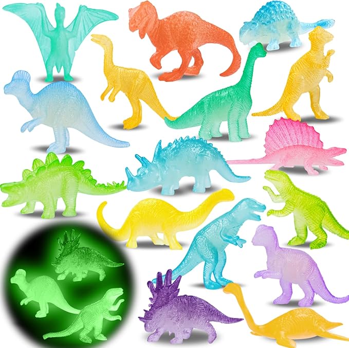 16PCS Glow in Dark Mini Dinosaur Figures for Kids Birthday Party