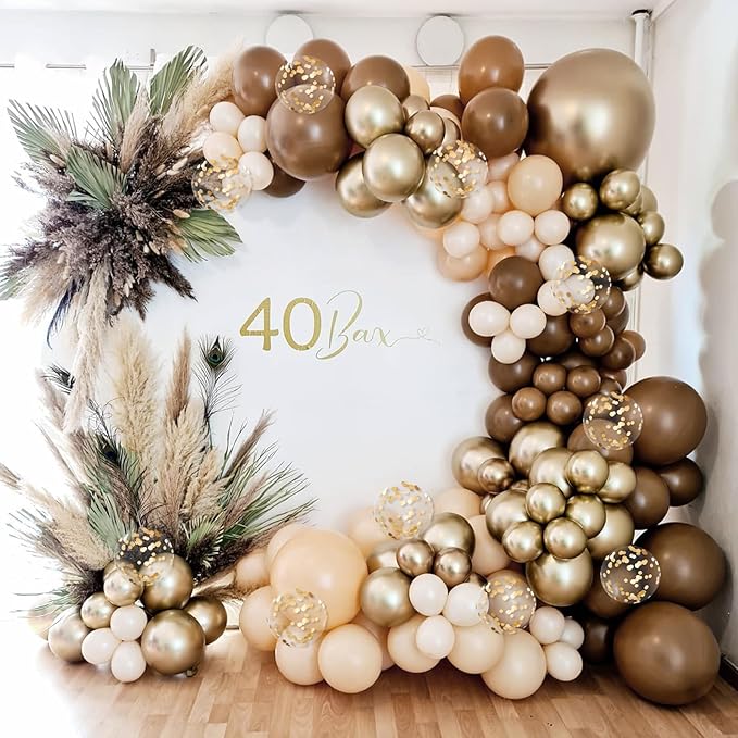 60pcs Brown and Gold Balloons for Neutral Bridal Shower, Birthday,