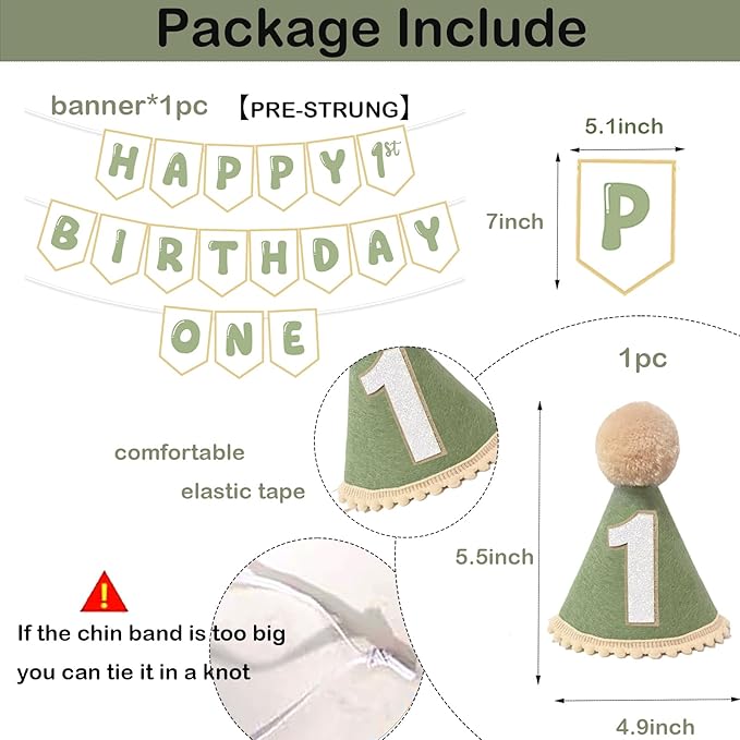 Sage Green First Birthday Decorations One Birthday Hat and Pre