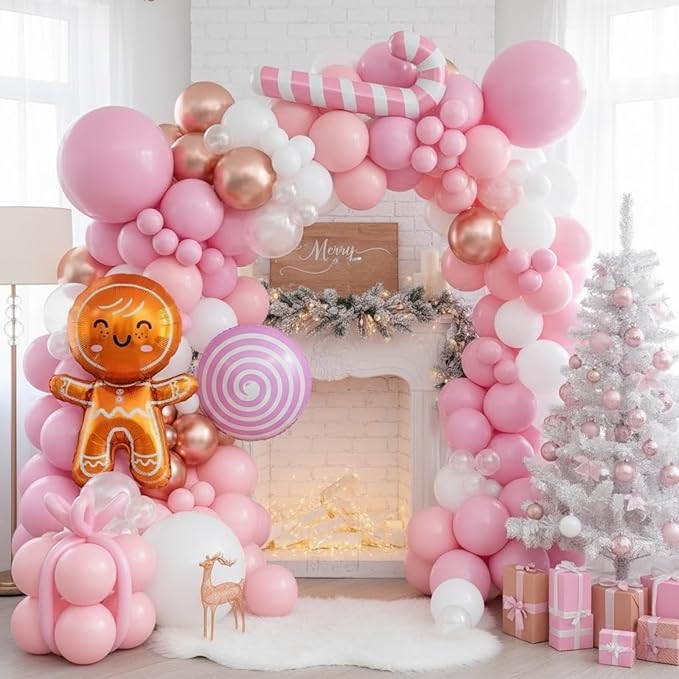 Pink Christmas Balloon Arch Kit Pearl White Pink Rose Gold Balloons