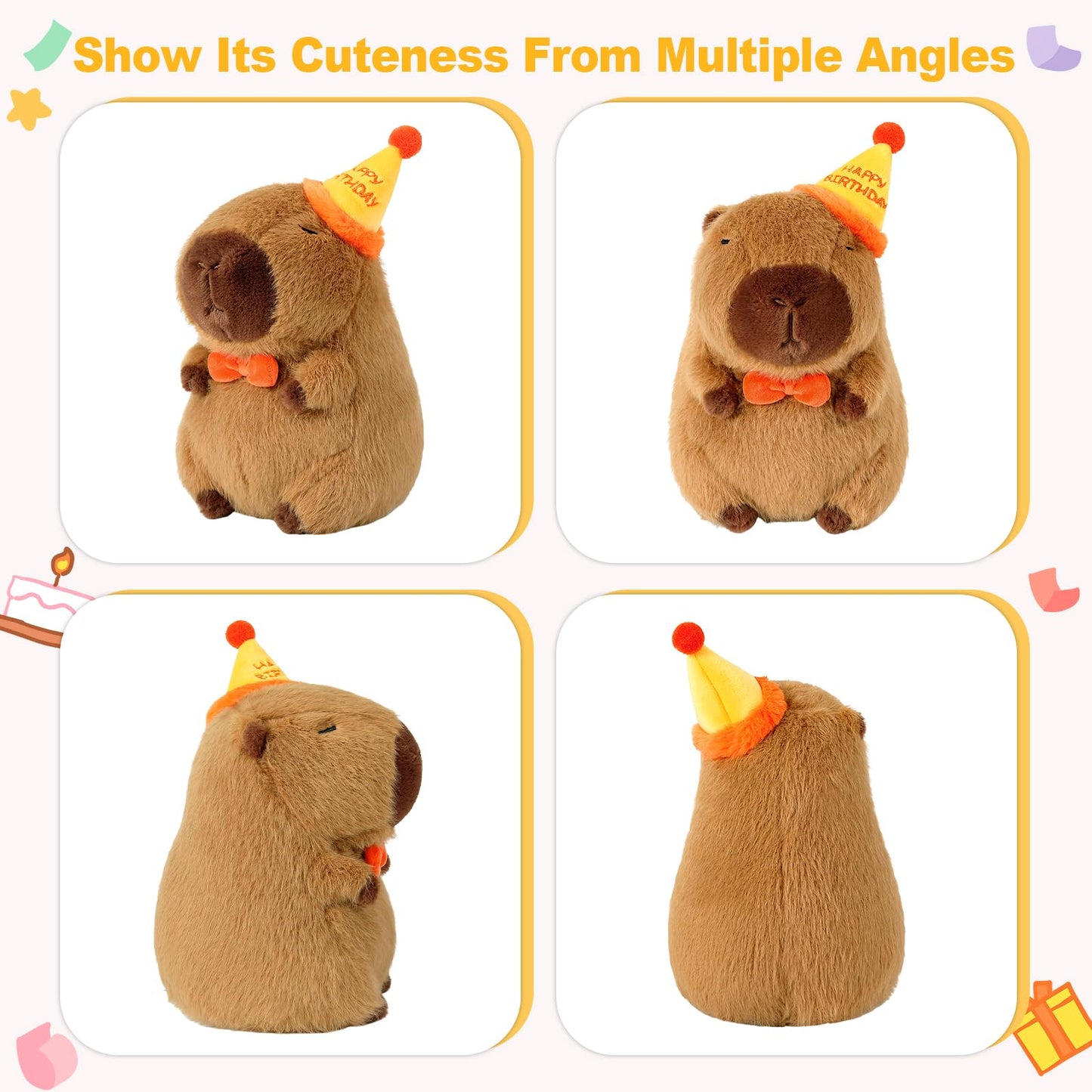 Ditucu Cute Capybara Plush with Happy Birthday Hat Bow Soft Capibara