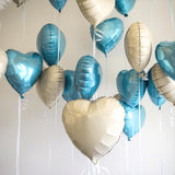 Blue White Heart Balloons, 19PCS Cream White and Blue Heart Shape